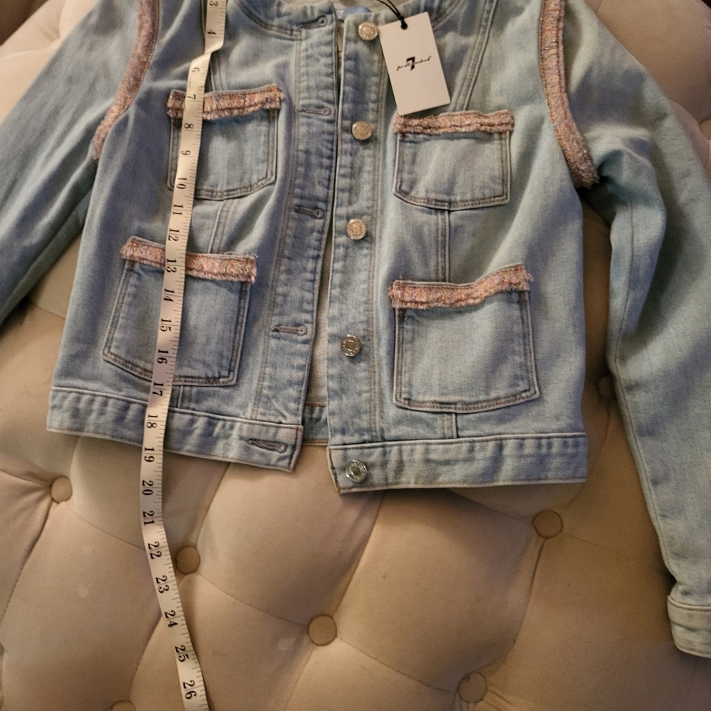 7 for all mankind denim jacket pink trim size  S new with tag - Picture 11 of 15